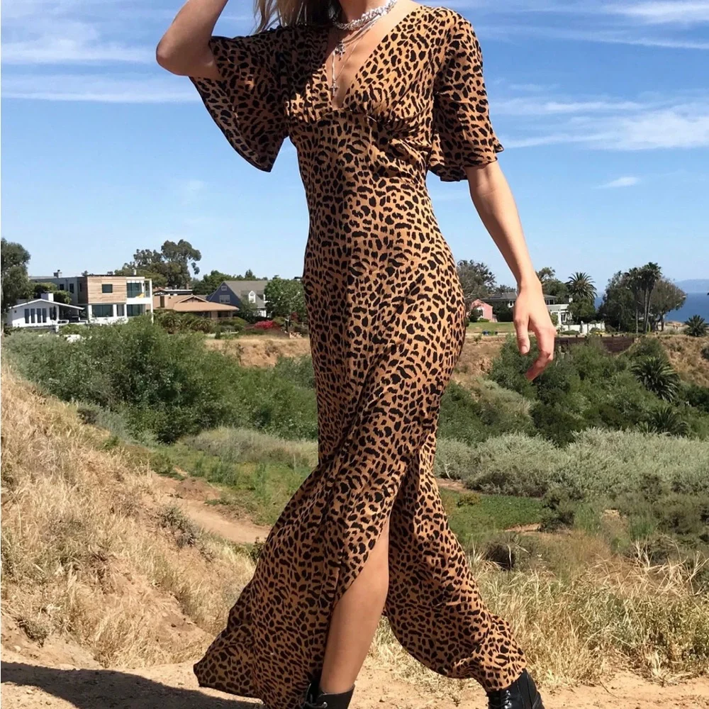 Leopard Slit Flowy Maxi Dress - Picture 1 of 5